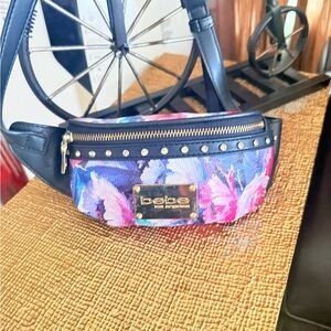 bebe Floral Print Studded Belt Bag - Pink Purple Blue